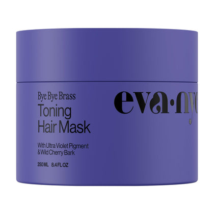 EVA·NYC front bottle shot showing purple toning mask and branding benefits