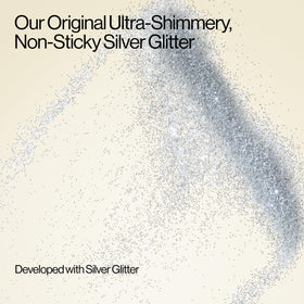 Eva NYC close-up of silver glitter mist highlighting fine shimmer and shine