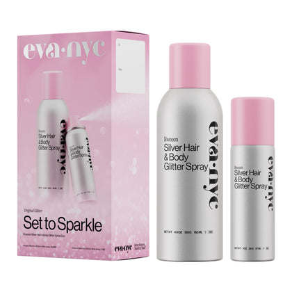 Eva NYC front packaging showing full and travel bottles with brand sparkle benefit