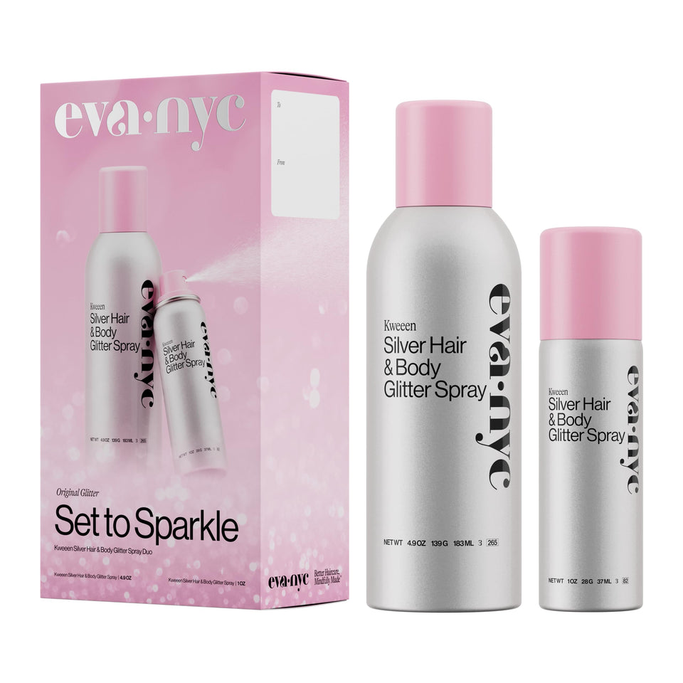 Eva NYC front packaging showing full and travel bottles with brand sparkle benefit