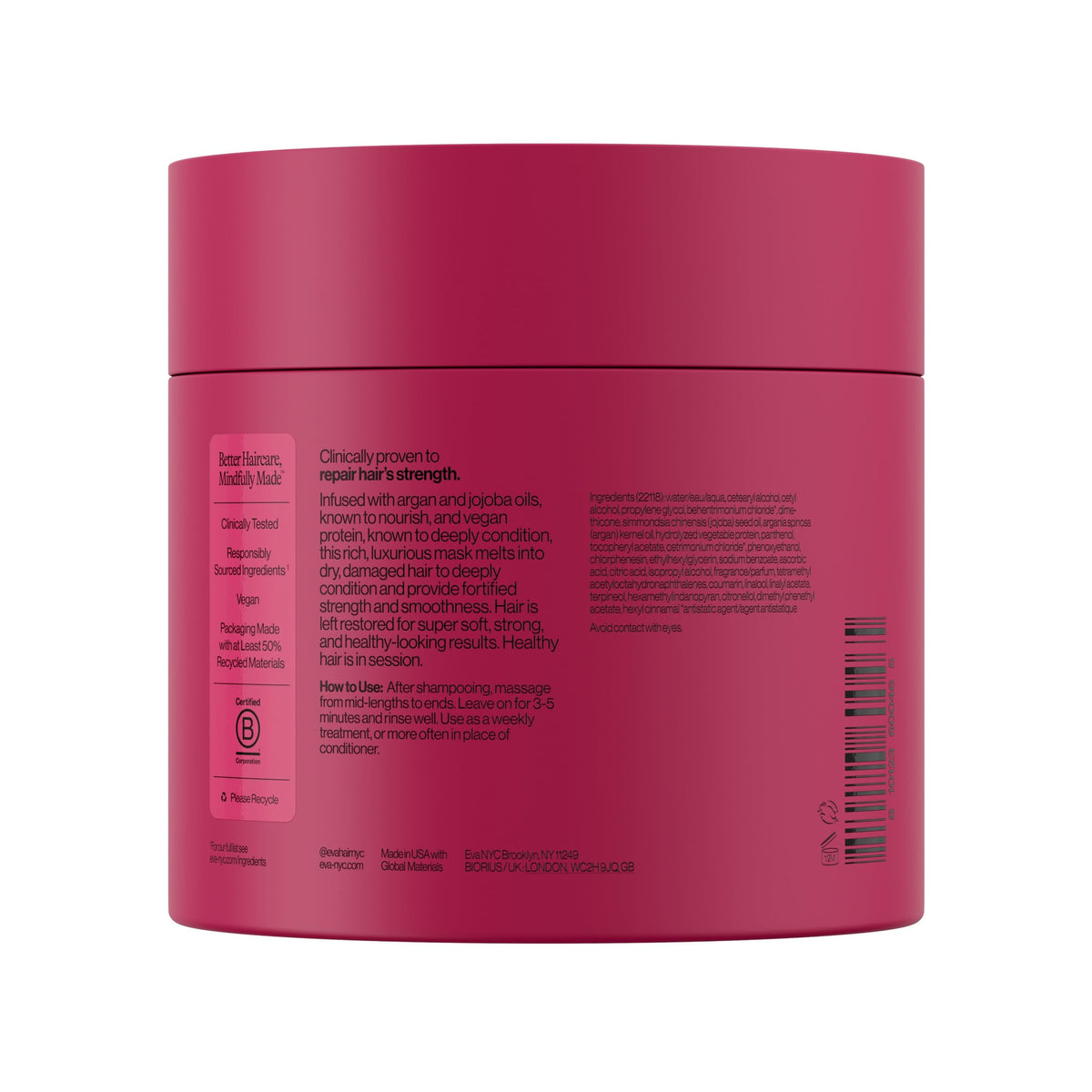 EVA·NYC open jar displaying creamy mask texture for deep hydration