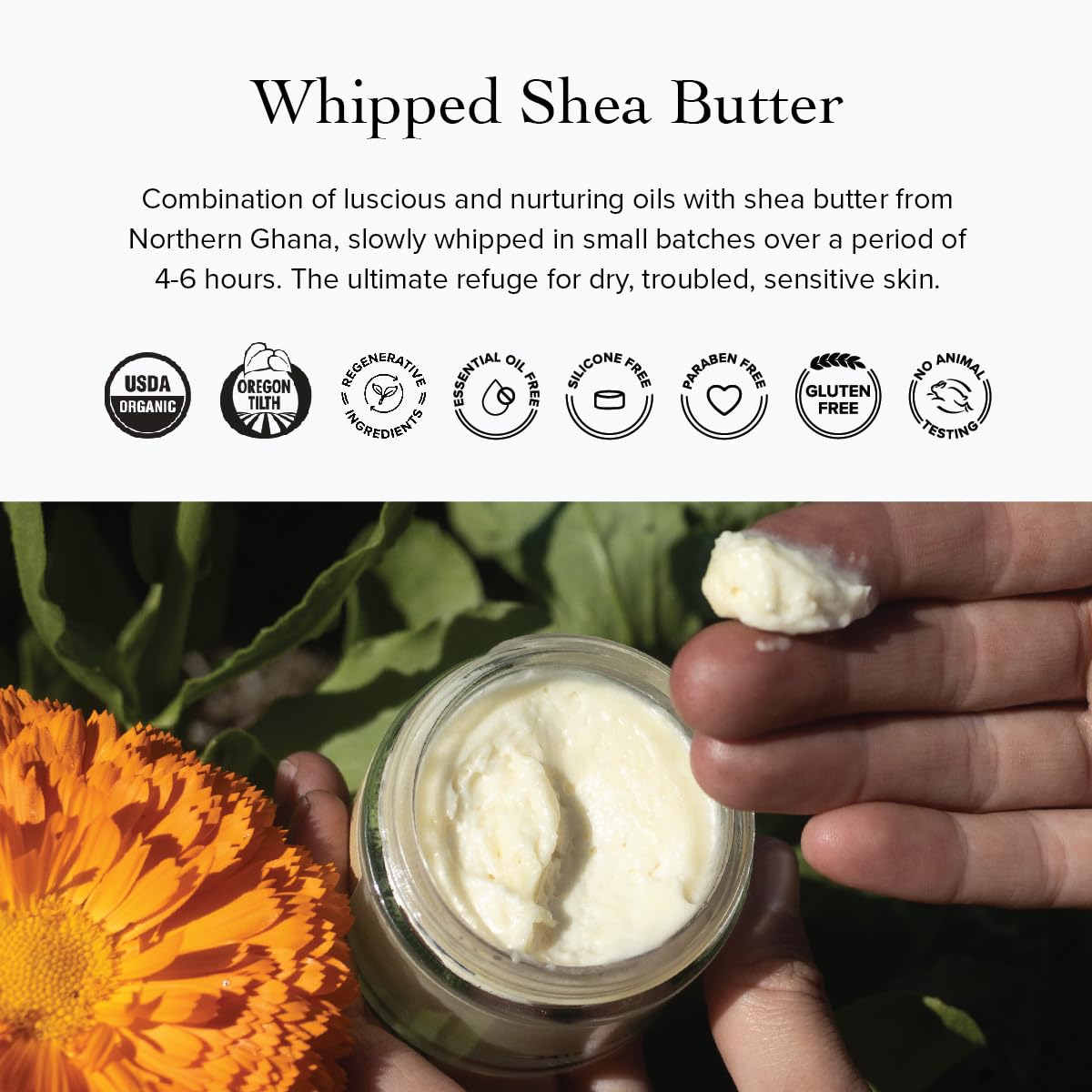 evanhealy applying whipped shea butter to hands for immediate softening benefit
