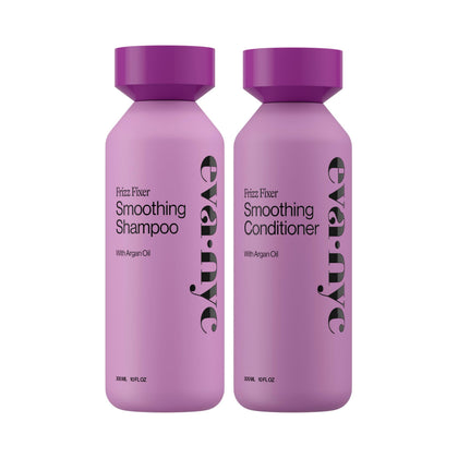 EVA·NYC front packaging showing shampoo and conditioner set, promotes smooth hair