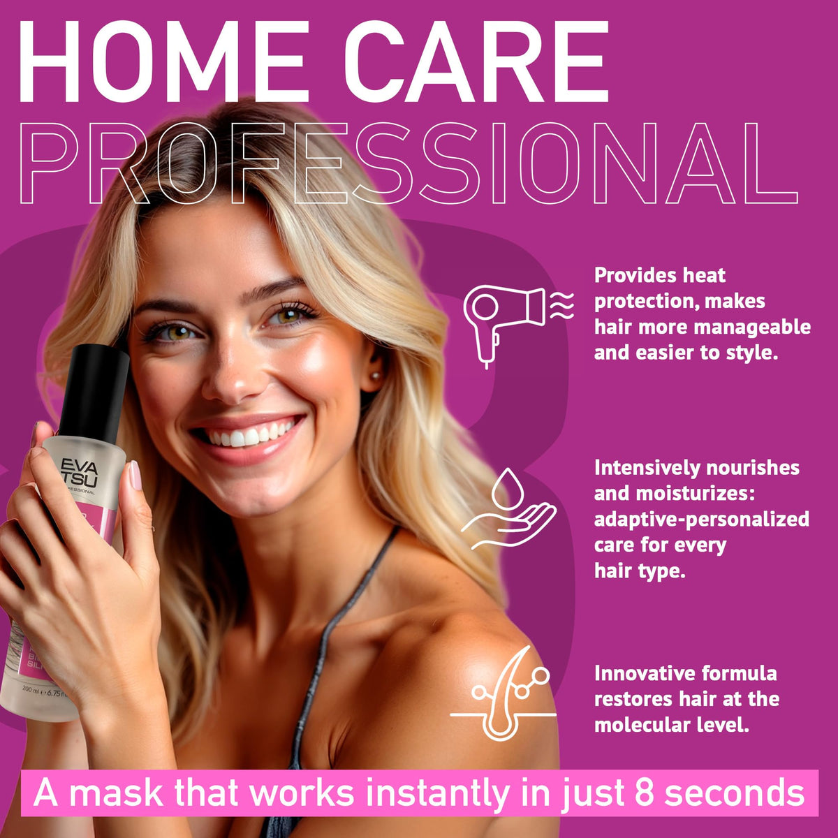 EVATSU used during styling in a salon-inspired scene highlighting professional results