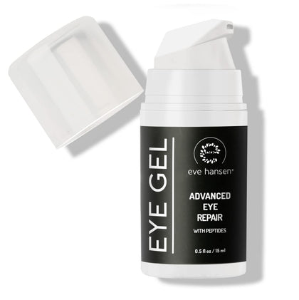 Eve Hansen front packaging showing compact eye gel for travel-friendly hydration