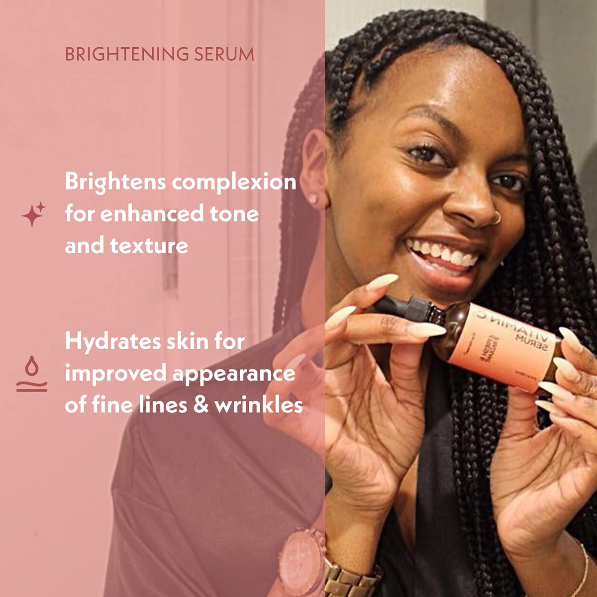 Eve Hansen serum droplet on skin demonstrating easy absorption and hydration benefit