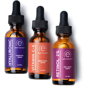 Eve Hansen full serum set front view showing clean packaging and ingredient callouts