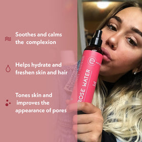 Eve Hansen close-up of fine spray mist demonstrating even coverage and refreshing feel
