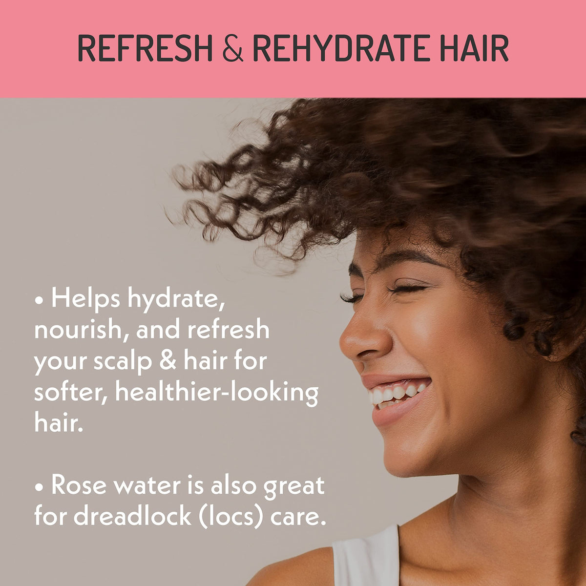 Eve Hansen being sprayed into hair to refresh scalp and reduce frizz