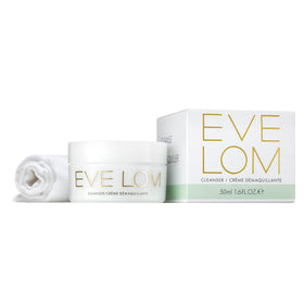 EVE LOM application massage on model face showing melt-away make-up benefit