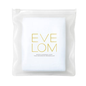 EVE LOM cloth front folded showing clean brand packaging and easy storage benefit