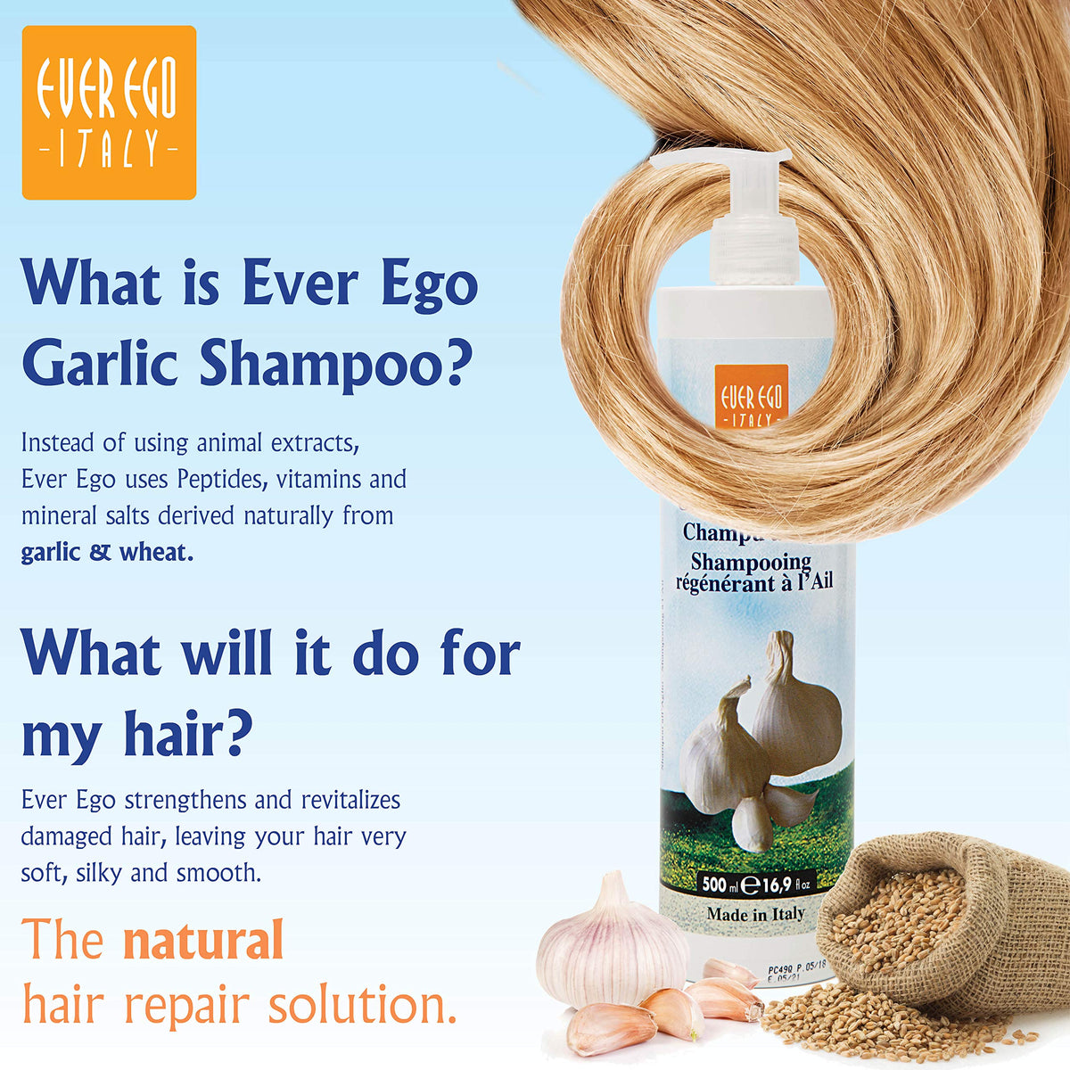 Ever Ego Italy shampoo texture close-up highlighting creamy lather and hydration