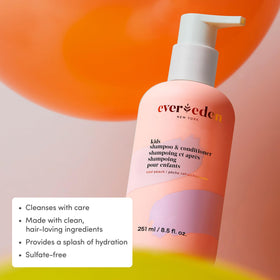 Evereden 2-in-1 pump dispensing shampoo showing less mess and quick application