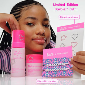 Child using Evereden Barbie products demonstrating gentle cleansing benefit