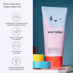 Evereden cloud face wash being squeezed to show controlled dispense benefit