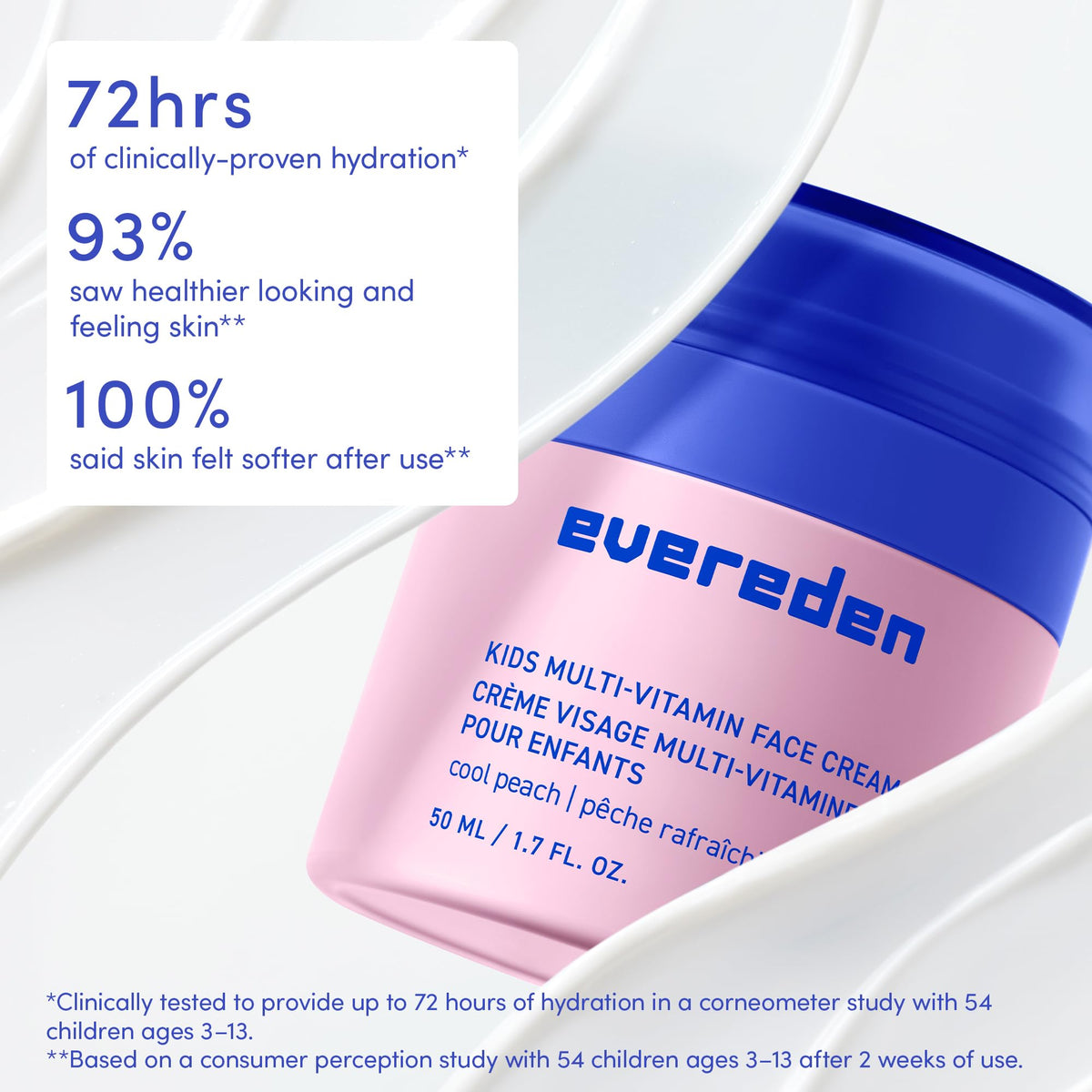 Evereden Cool Peach pump dispensing lotion highlighting easy application for kids