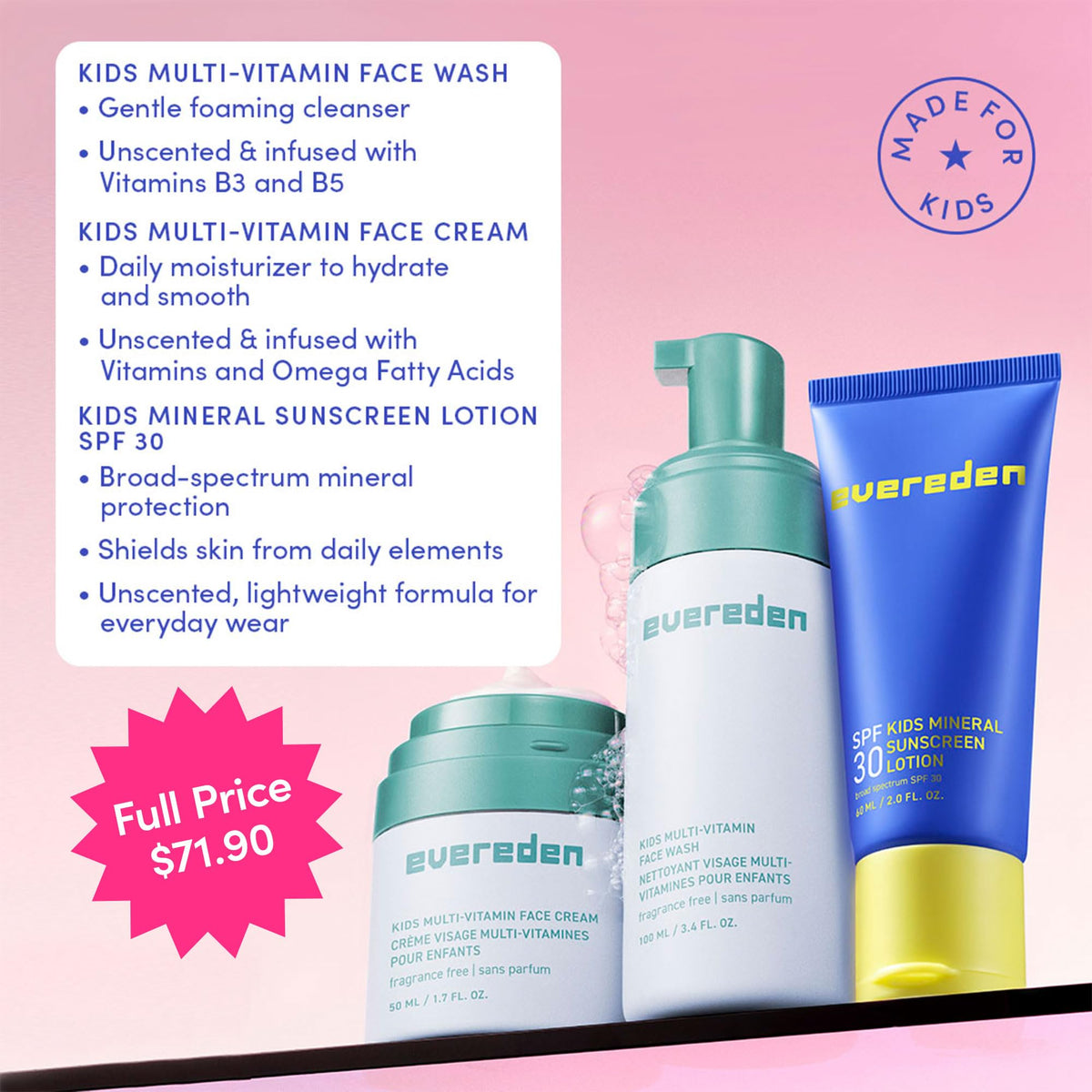 Evereden multi-vitamin face wash pump close-up highlighting gentle dispense