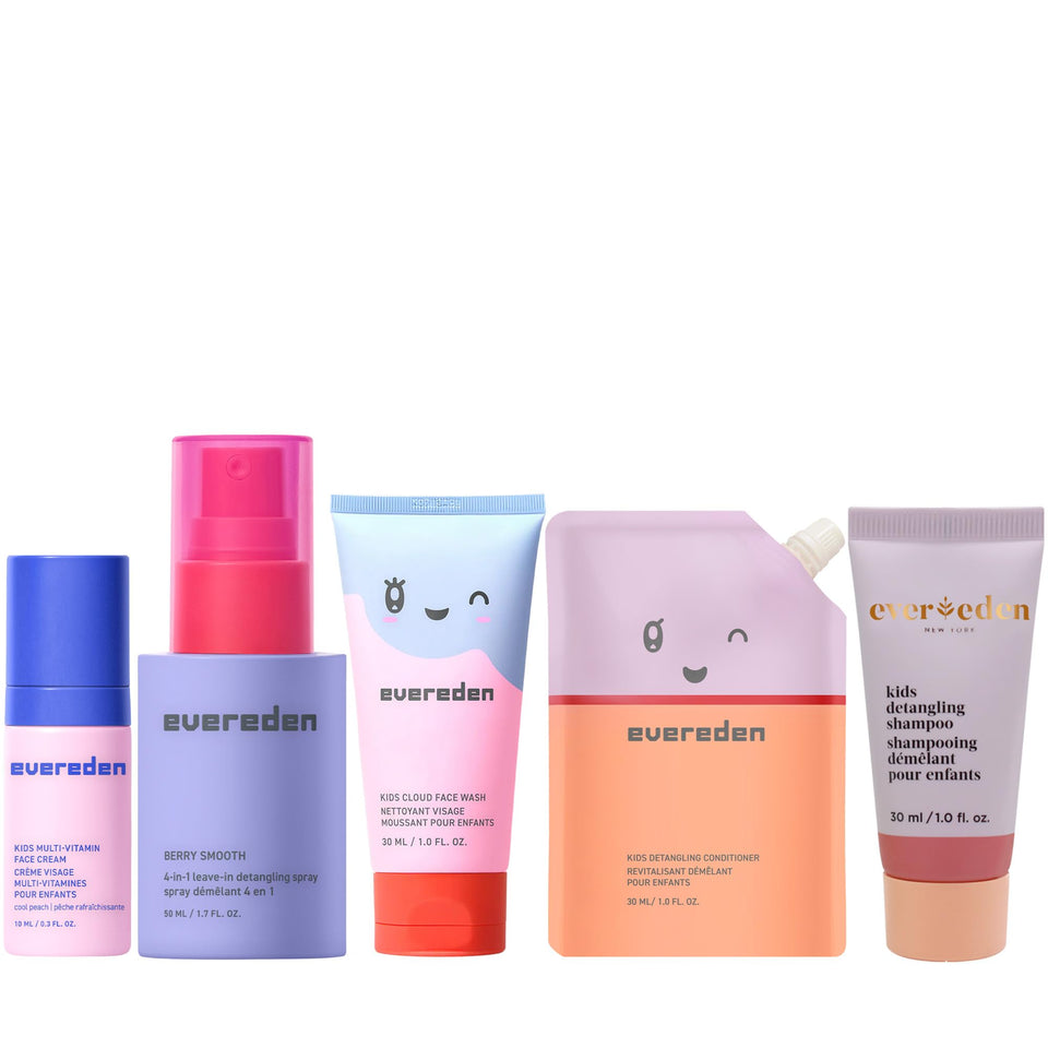 Evereden front packaging showing compact kids travel set, convenient for trips