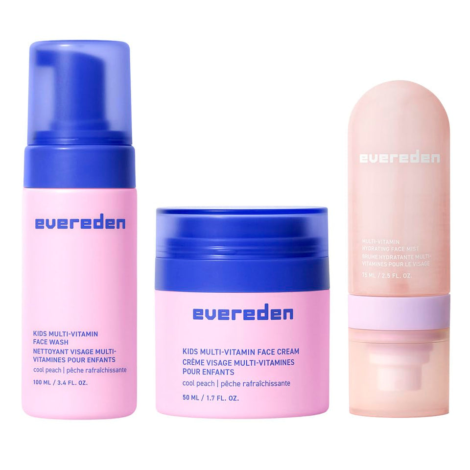 Evereden front packaging showing the full kids skincare set and benefits