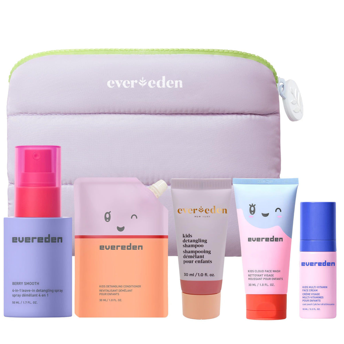 Evereden front packaging showing full five-piece travel kit for easy packing