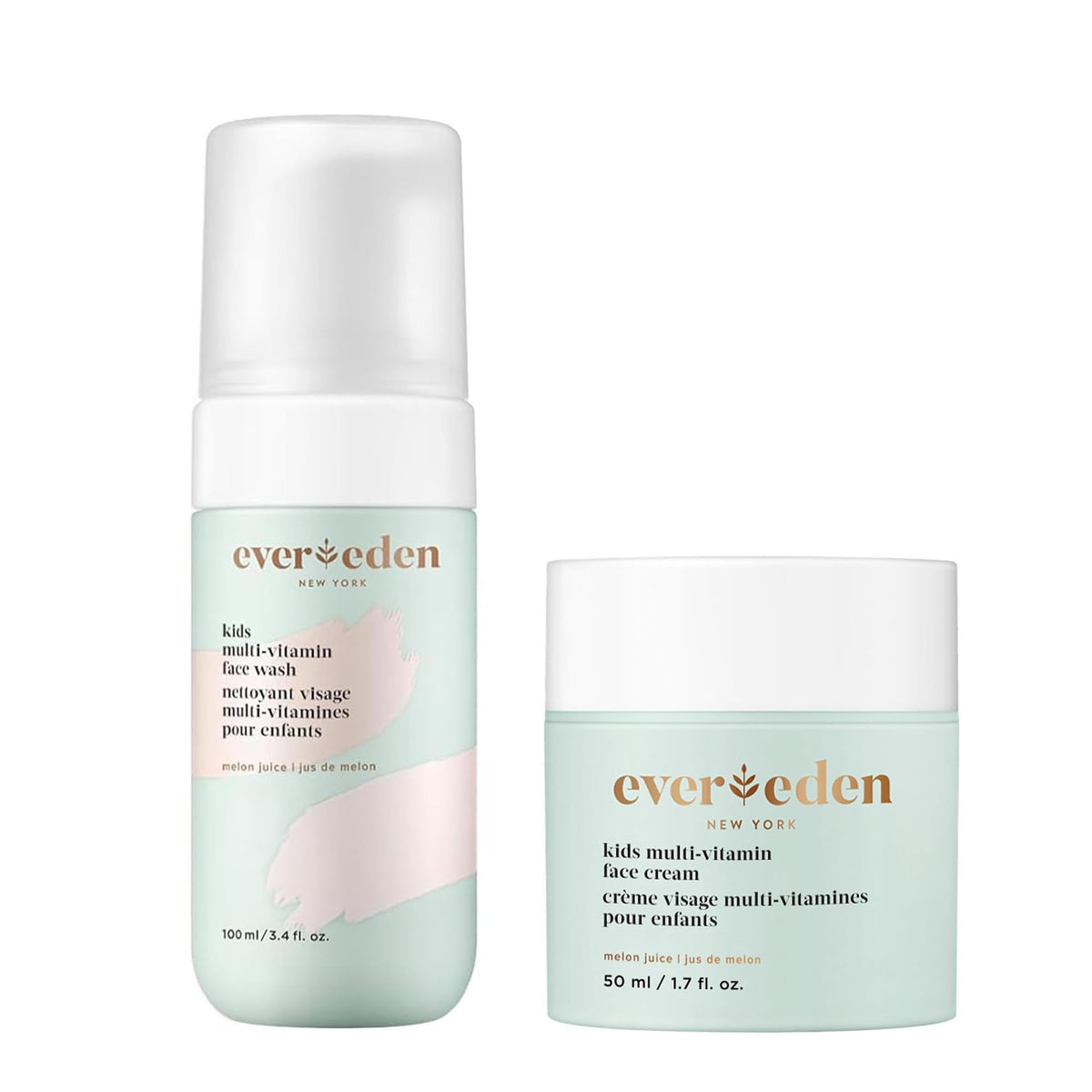 Evereden front packaging showing both melon juice face wash and cream benefits