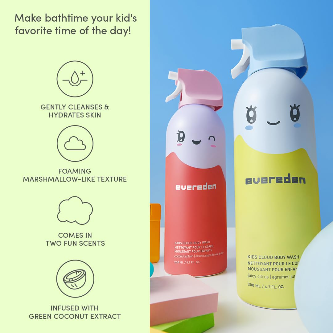 Evereden Coconut Splash bottle on counter showing mild tropical scent for soothing baths