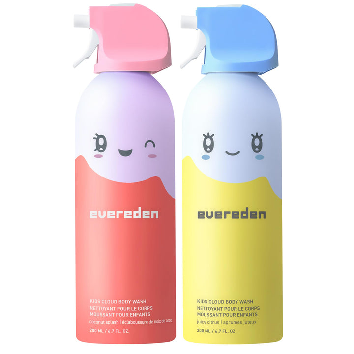 Evereden front packaging showing both Coconut Splash and Juicy Citrus bottles benefits gentle cleansing