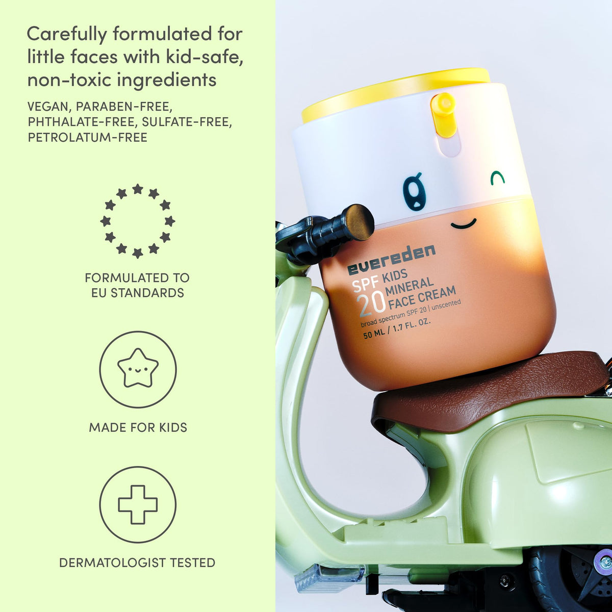 Evereden tube in hand illustrating 1.7 oz travel-friendly size