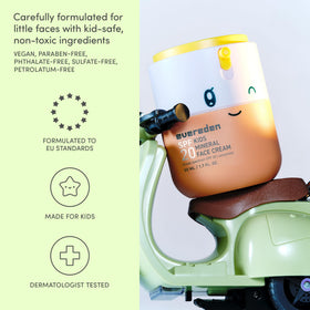 Evereden tube in hand illustrating 1.7 oz travel-friendly size
