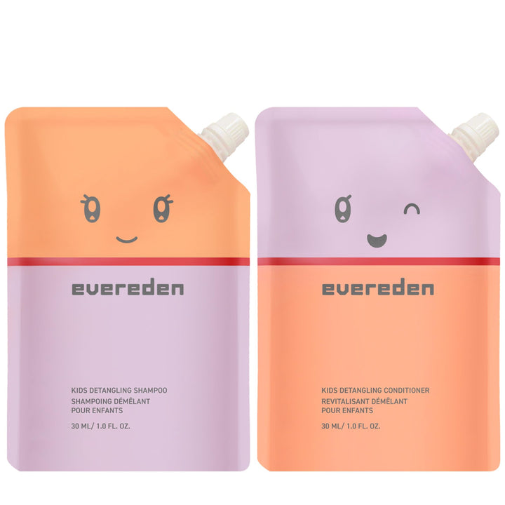 Evereden mini set front packaging showing compact travel-ready shampoo and conditioner benefits