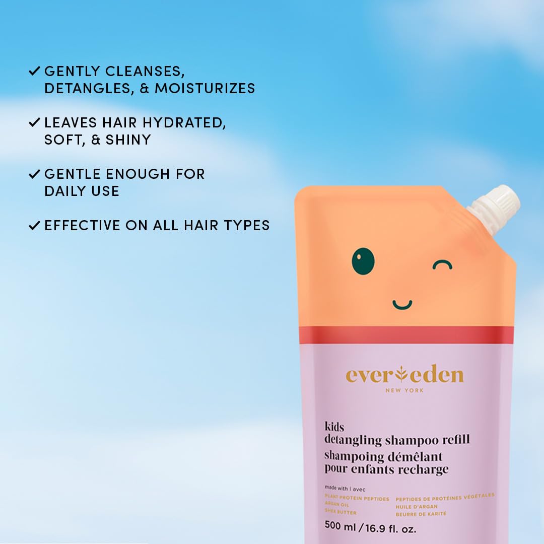 Evereden shampoo being poured into a bottle demonstrating refill convenience