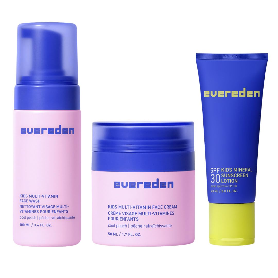 Evereden front packaging showing three-piece kids skincare set benefits