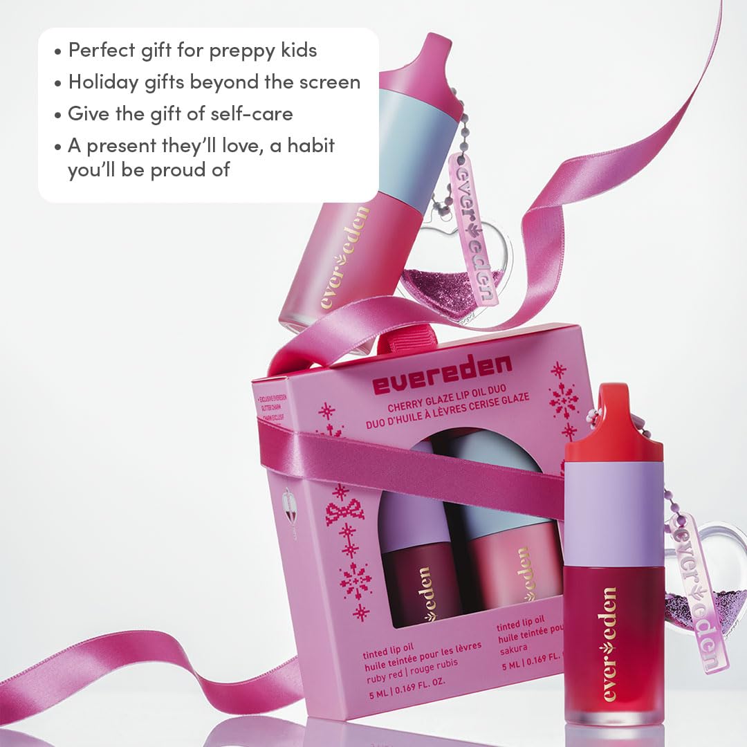 Evereden Ruby Red swiped on lips demonstrating natural tint and hydrated shine