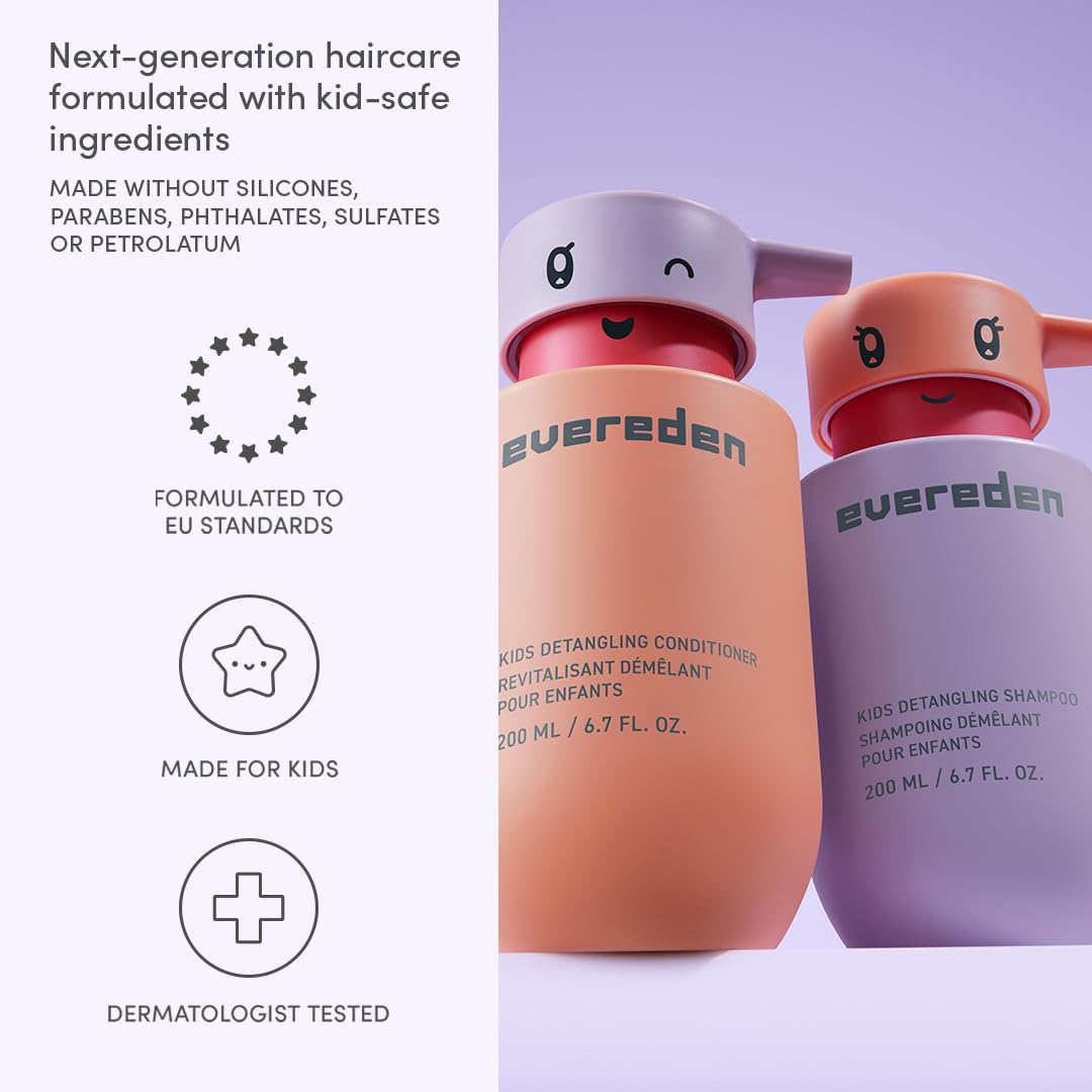 Evereden shampoo bottle close-up highlighting gentle formula and easy dispensing for kids