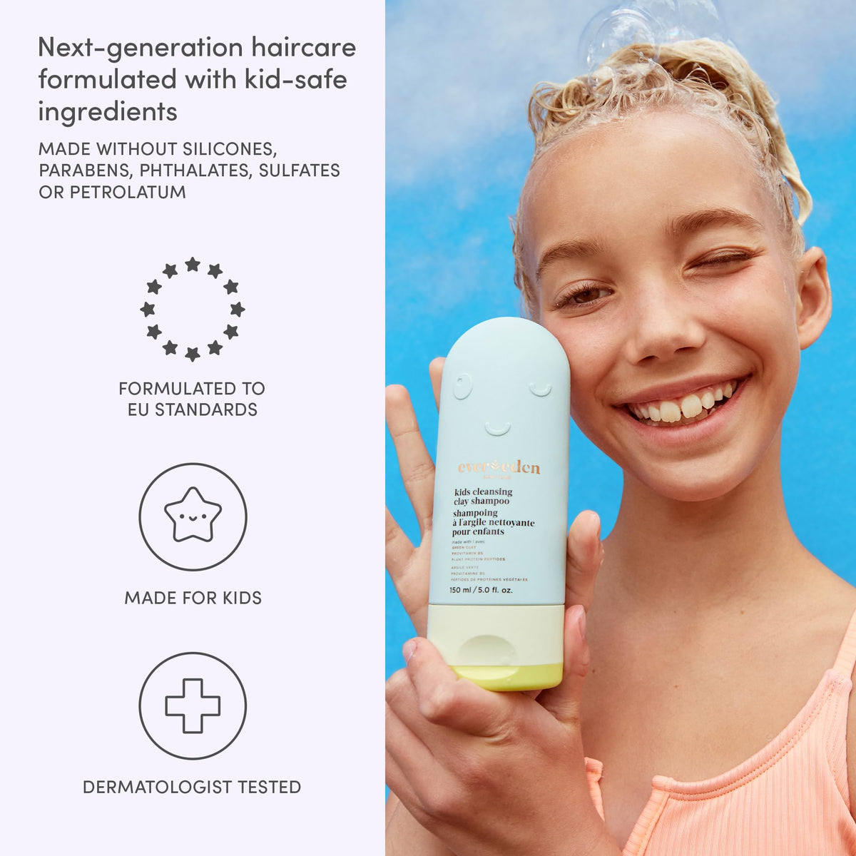 Evereden shampoo being dispensed in hands demonstrating easy use benefit