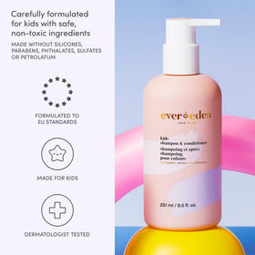 Evereden bottles beside a child’s toy to show product scale and family-friendly size