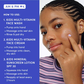 Evereden products next to a child’s hand showing compact travel size