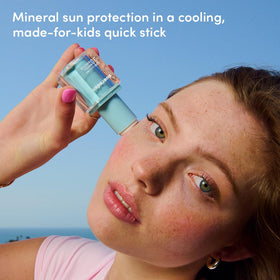 Evereden sunstick being applied to a child’s cheek for quick coverage