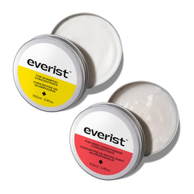 Everist duo tins front packaging showing compact, eco-friendly haircare