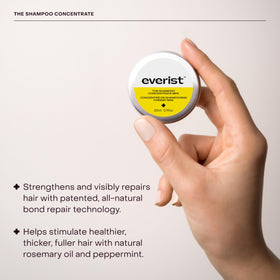 Everist shampoo tin closed showing label detail and portable design benefits