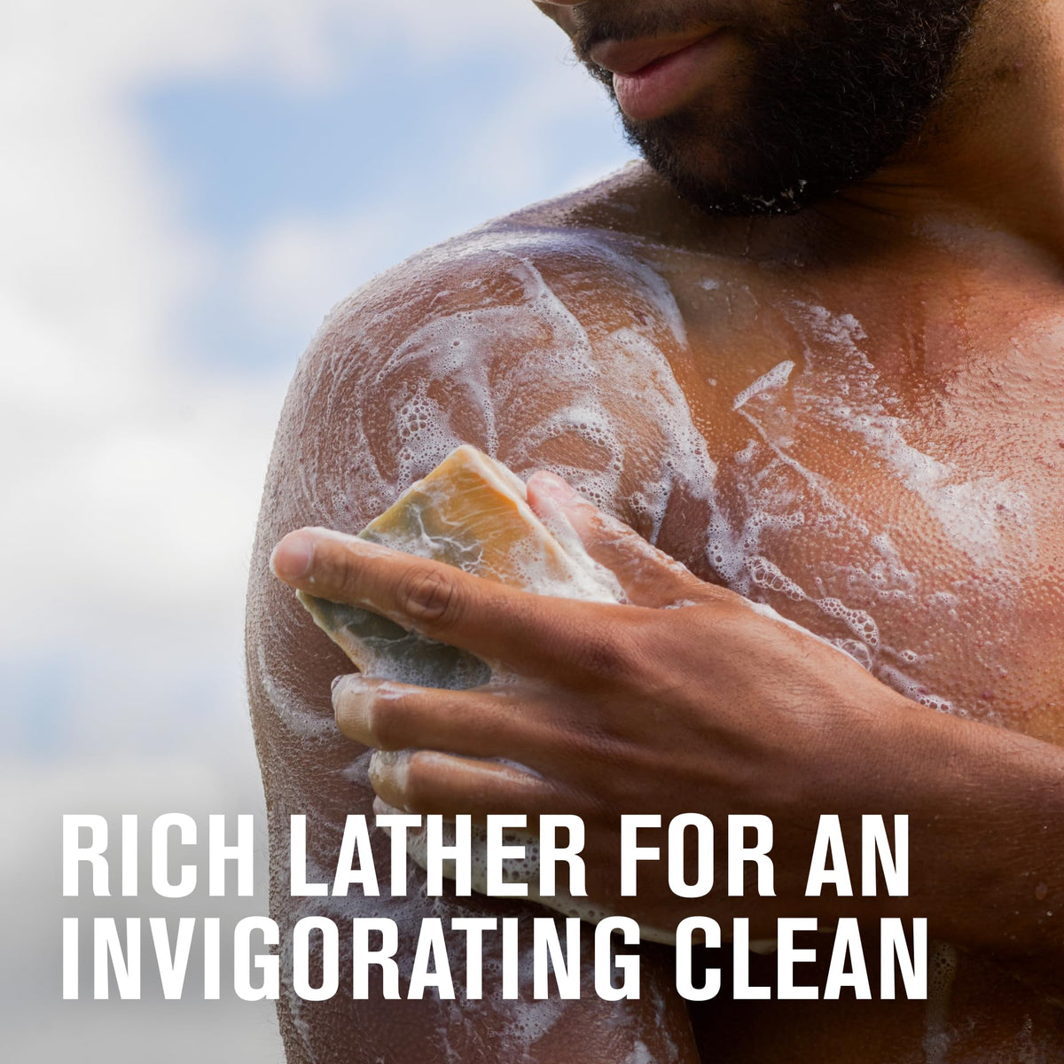 Every Man Jack bar close-up texture with rich lather demonstrating creamy hydration