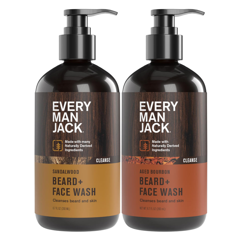 Every Man Jack front packaging showing two 6.7 fl oz bottles for daily grooming
