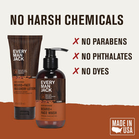 Every Man Jack beard wash lather on face demonstrating effective cleansing benefit