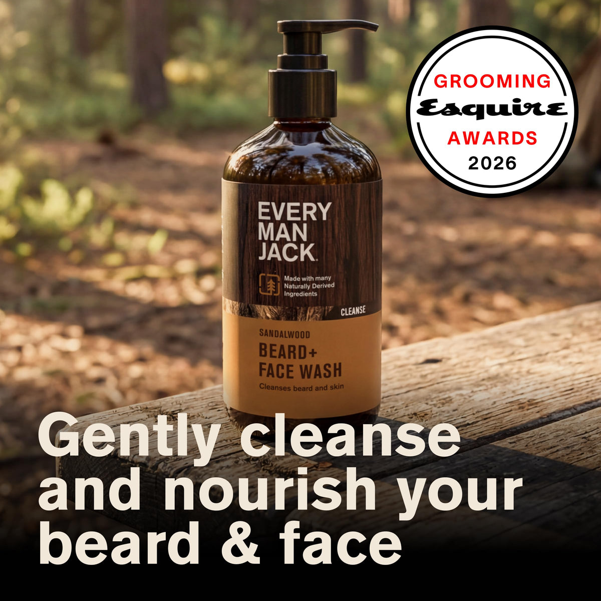 Every Man Jack Sandalwood bottle close-up highlighting label and refined scent