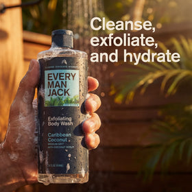 Every Man Jack body wash poured into hand creating rich foam and cleaning power