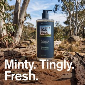 Every Man Jack bottle close-up label and pump highlighting easy dispensing