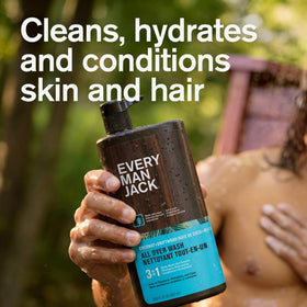 Every Man Jack bottle in shower setting illustrating single-step convenience