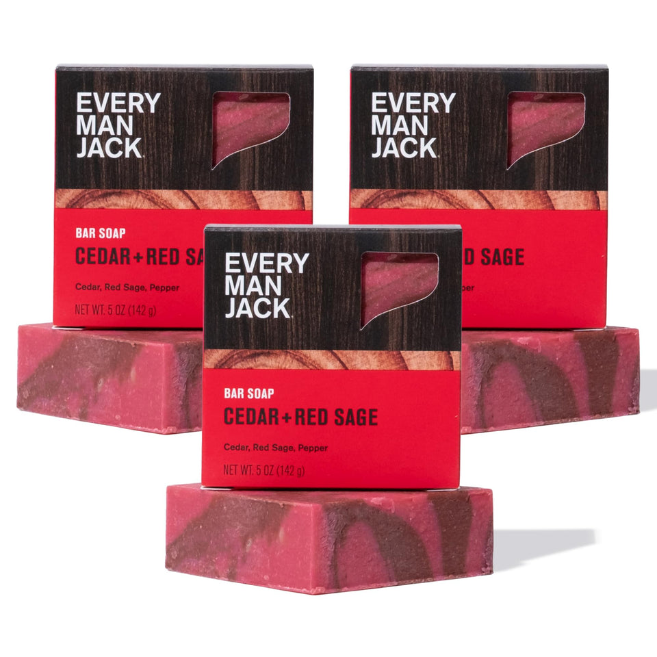 Every Man Jack front packaging showing cedar red sage scent and benefits