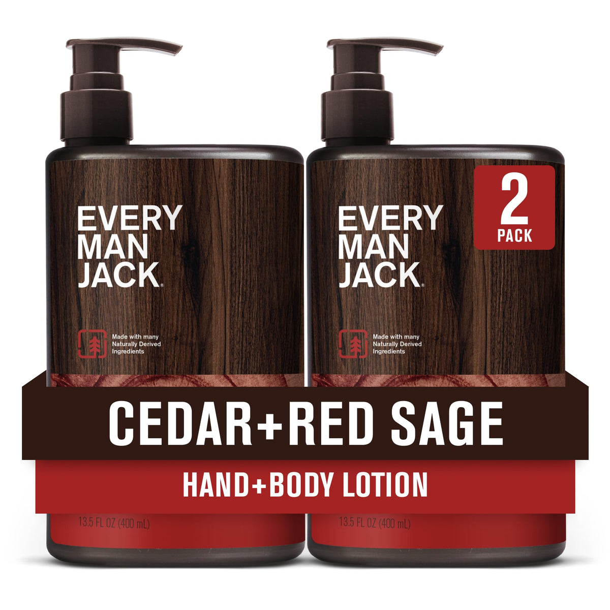 Every Man Jack front packaging showing 13.5oz pump and cedar scent benefit