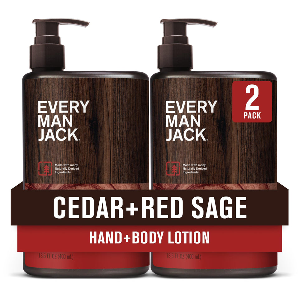 Every Man Jack front packaging showing 13.5oz pump and cedar scent benefit